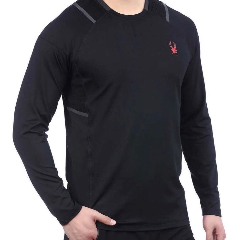 Spyder Black Long-Sleeve Performance Tee with Red Logo